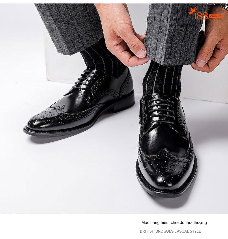 Giày Tây Buộc Dây Nam Da Thật Brogue Chiều Cao Đế Khoảng 3cm Màu Đen, Nâu chi tiết 12
