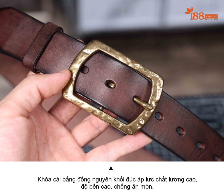 Thắt Lưng Nam Da Bò Nguyên Tấm Khóa Kim Loại Phong Cách Retro Màu Nâu, Đen, Vàng chi tiết 17