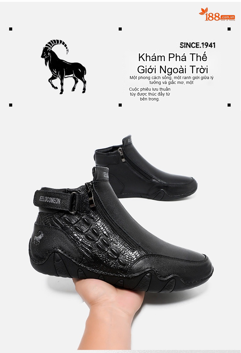 Giày Martin Cao Cổ Da Thật Khóa Kéo Đế Cao 3cm chi tiết 1