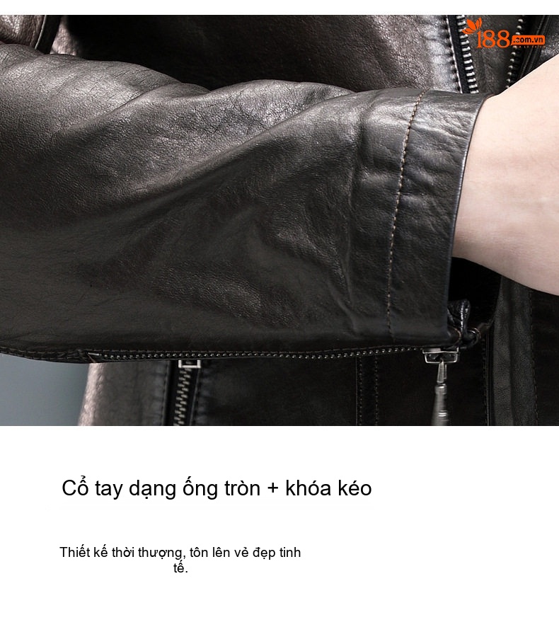 Áo Khoác Da Thật Nam Da Cừu Dáng Motor Chiếc Màu Đen, Nâu chi tiết 4