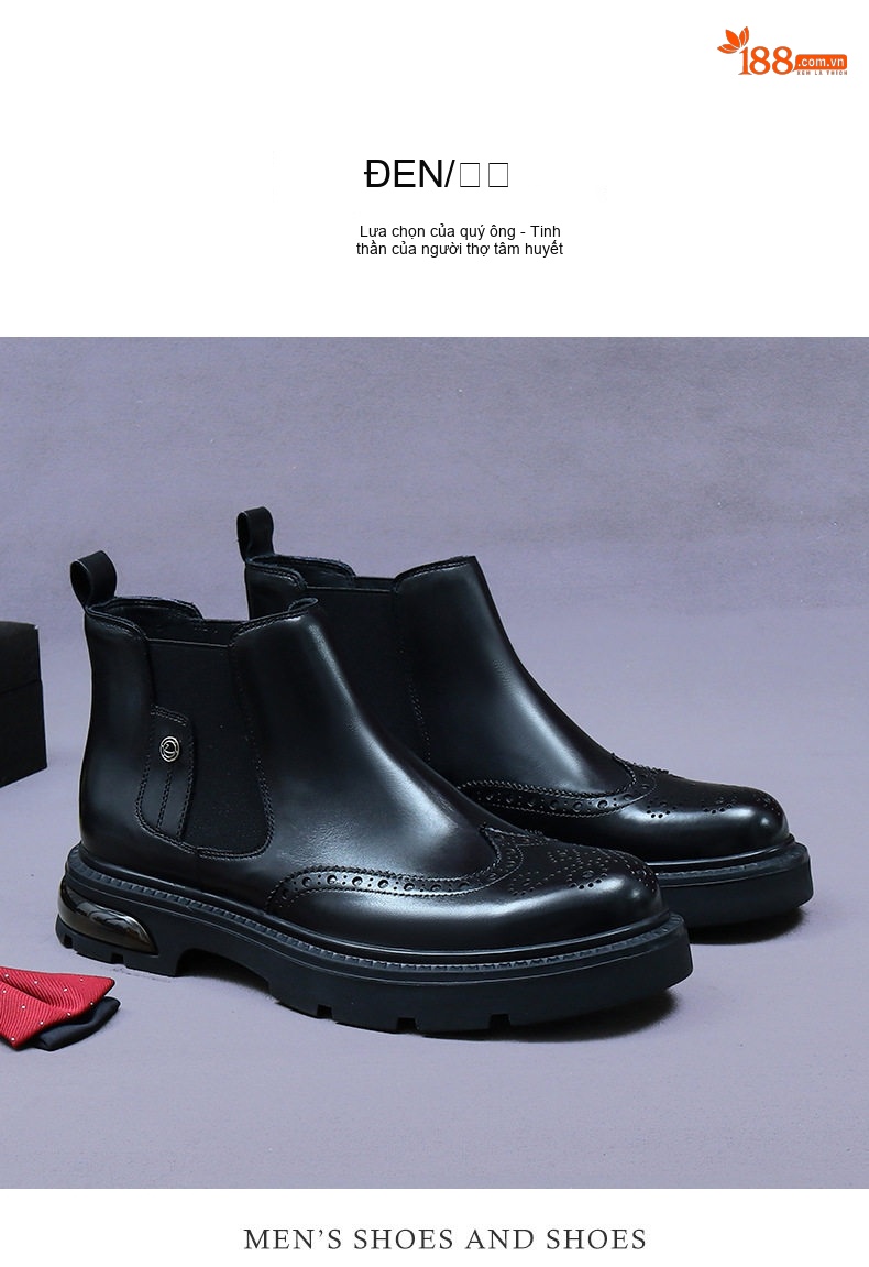 Boot Chelsea Nam Da Bò Cổ Lửng Dáng Ôm Chân Chiều Cao Đế Khoảng 4cm Màu Đen, Nâu chi tiết 11