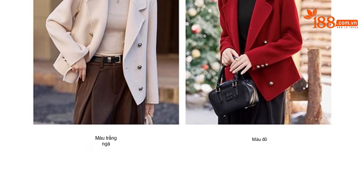 Áo Khoác Dạ Nữ Dáng Vest Hai Mặt Lông Cừu Cashmere Phong Cách Tiểu Thư Màu Đỏ, Xám, Nâu, Kem chi tiết 9
