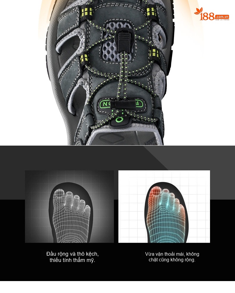 Sandal Nam Da Bò Mũi Bọc Dây Rút Thể Thao Thoáng Khí Đế Cao 3cm chi tiết 13