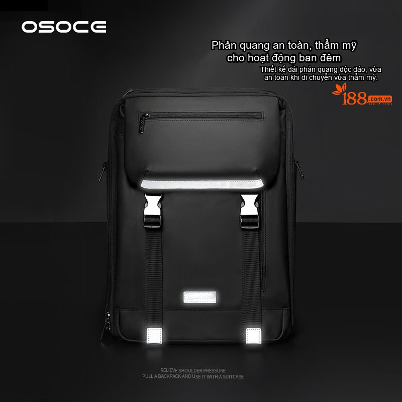 Balo Nam OSOCE Đựng Laptop 14 Inch Chống Nước Phong Cách Công Sở Màu Đen
