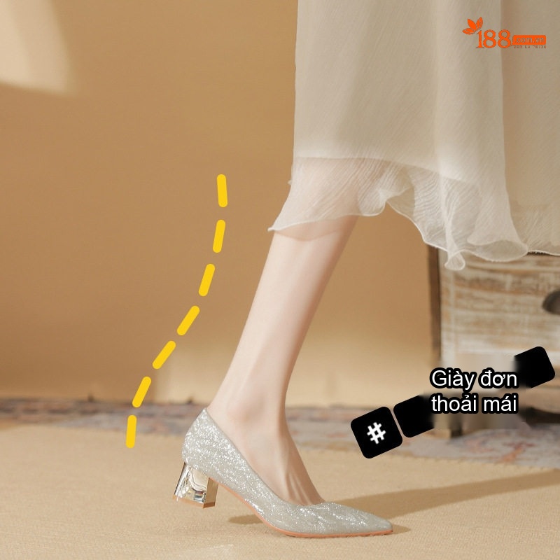 Giày Cao Gót Nữ Mũi Nhọn Chiều Cao Đế Khoảng 5cm Quai Trong Suốt Màu Trắng