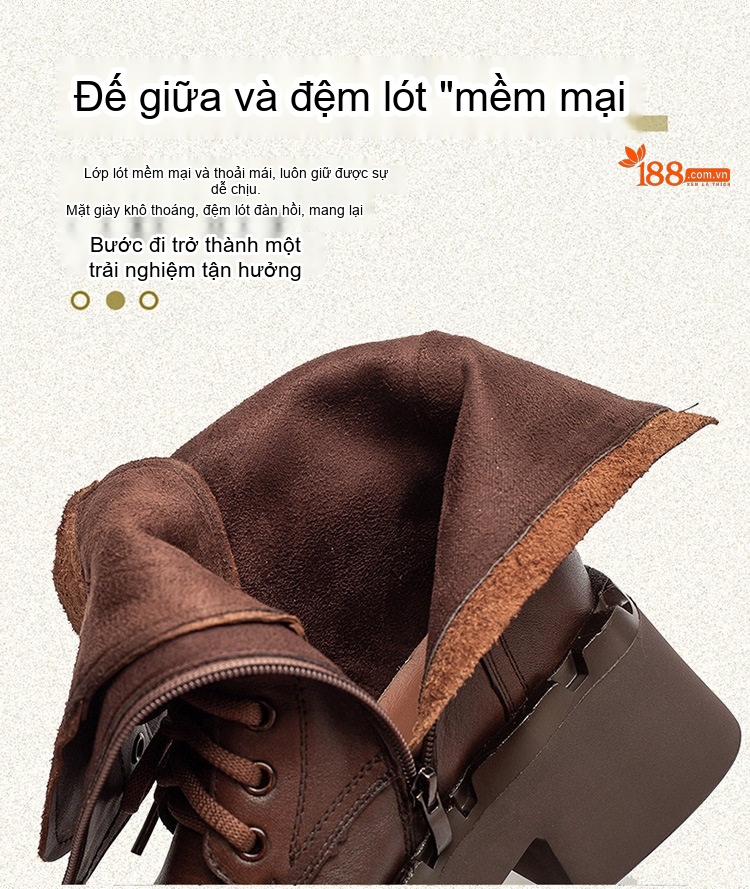 Boot Martin Nữ Da Bò Cổ Cao Tăng Chiều Cao Đế Khoảng 6cm Màu Đen, Nâu chi tiết 6
