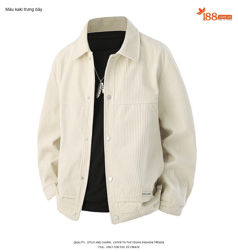 Áo Khoác Nam Cổ Bẻ Vải CORDUROY Dáng Bomber Màu Đen, Kem, Xanh Olive chi tiết 13