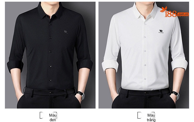 Áo Sơ Mi Nam Tay Dài Lụa Tằm Tơ Chống Nhăn Dáng Ôm Vừa Màu Đen, Xanh Lá, Nâu, Xám... chi tiết 6
