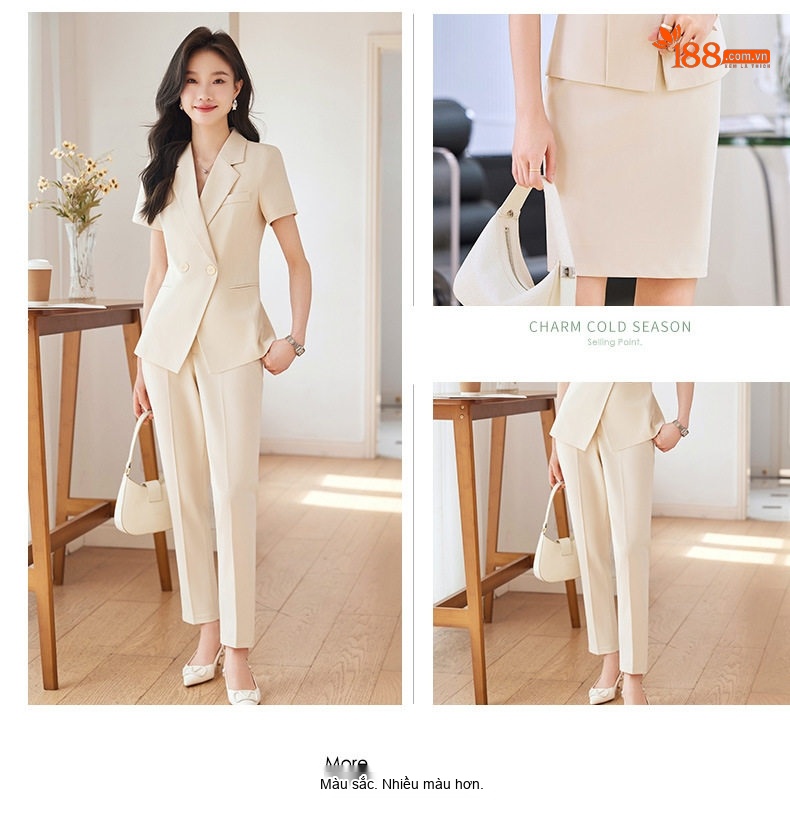 Áo Vest Nữ Tay Ngắn Mỏng Mát Phong Cách Công Sở Màu Kem, Đen, Xám, Xanh Navy... chi tiết 6