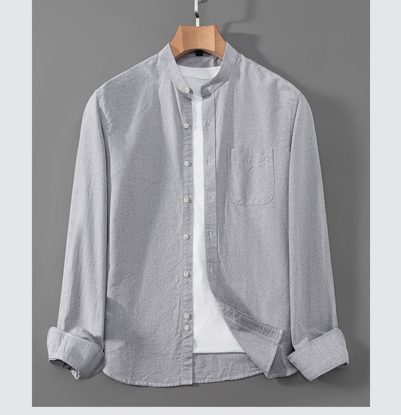 Áo Sơ Mi Nam Tay Dài Cổ Trụ Oxford Cotton Dáng Ôm Màu Vàng, Xanh Lam, Xanh Dương, Xám... chi tiết 14