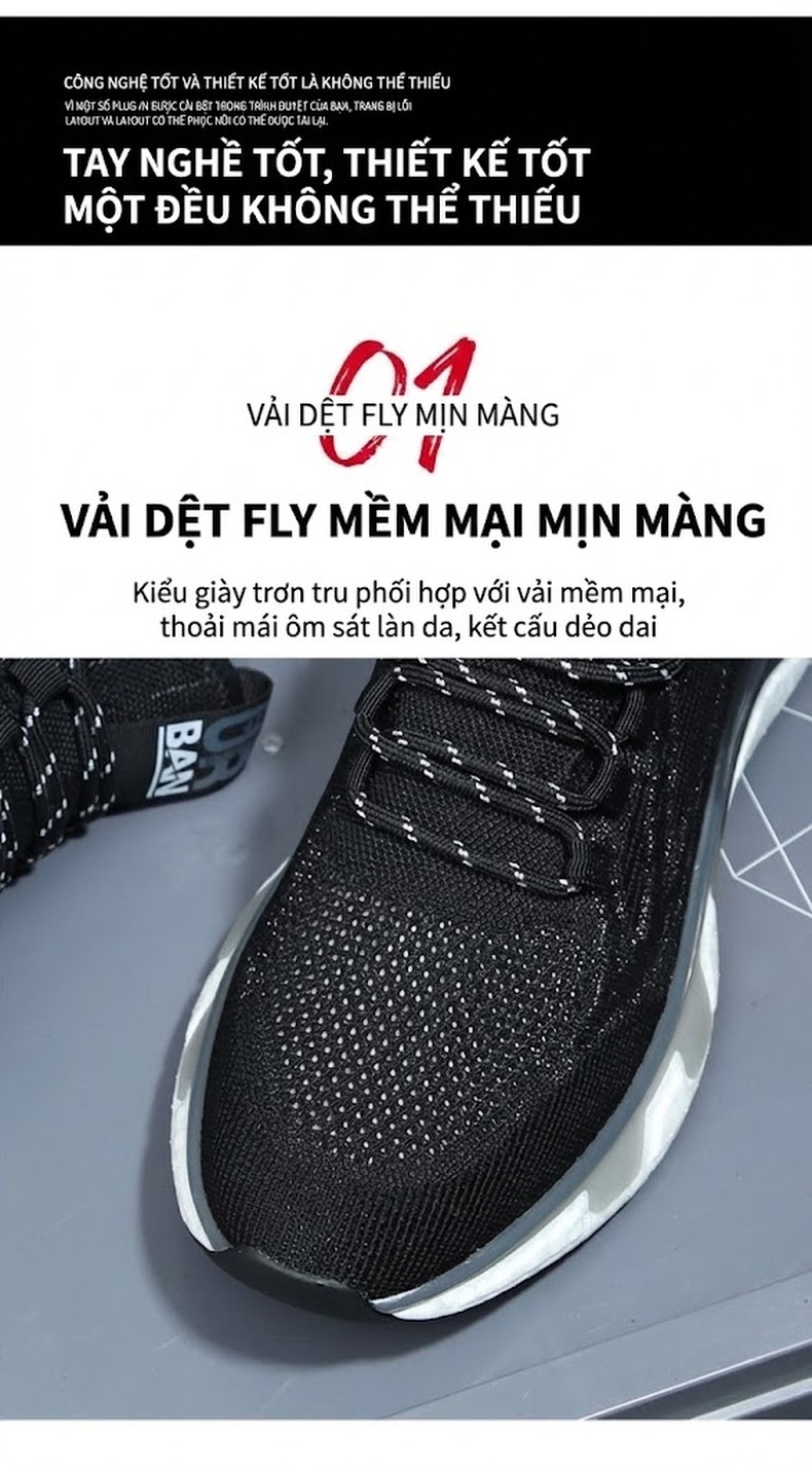 Giày Thể Thao Nam Vải Lưới Thoáng Khí Chiều Cao Đế Khoảng 4cm Màu Đen chi tiết 6