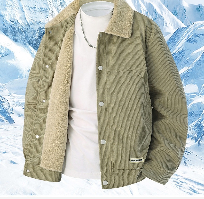 Áo Khoác Nam Cổ Bẻ Vải CORDUROY Dáng Bomber Màu Đen, Kem, Xanh Olive chi tiết 16