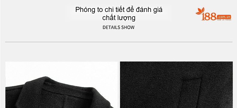 Áo Khoác Dạ Nam 100% Lông Cừu Hai Mặt Cổ chữ Vest Công Sở Thanh Lịch Màu Đen chi tiết 6