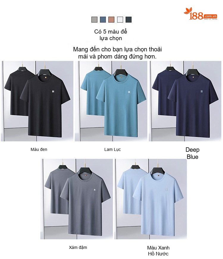 Áo Thun Tay Ngắn Nam Cotton Cổ Tròn Form Rộng Màu Xanh Nhạt, Xám, Xanh Đen, Đen... chi tiết 2
