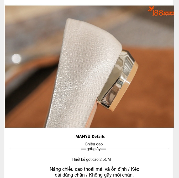 Giày Búp Bê Nữ Gót Vuông Chiều Cao Đế Khoảng 3cm Đính Đá, Ngọc Trai Màu Trắng Kem, Đỏ chi tiết 7