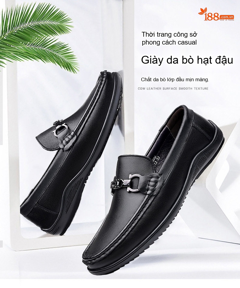 Giày Lười Nam Da Mềm Chiều Cao Đế Khoảng 2cm Màu Đen chi tiết 1