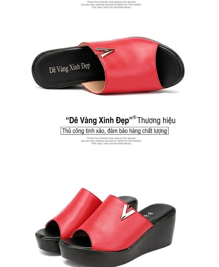 Dép Quai Ngang Nữ Da Bò Đế Xuồng Chiều Cao Đế Khoảng 6cm Màu Đỏ, Đen chi tiết 13