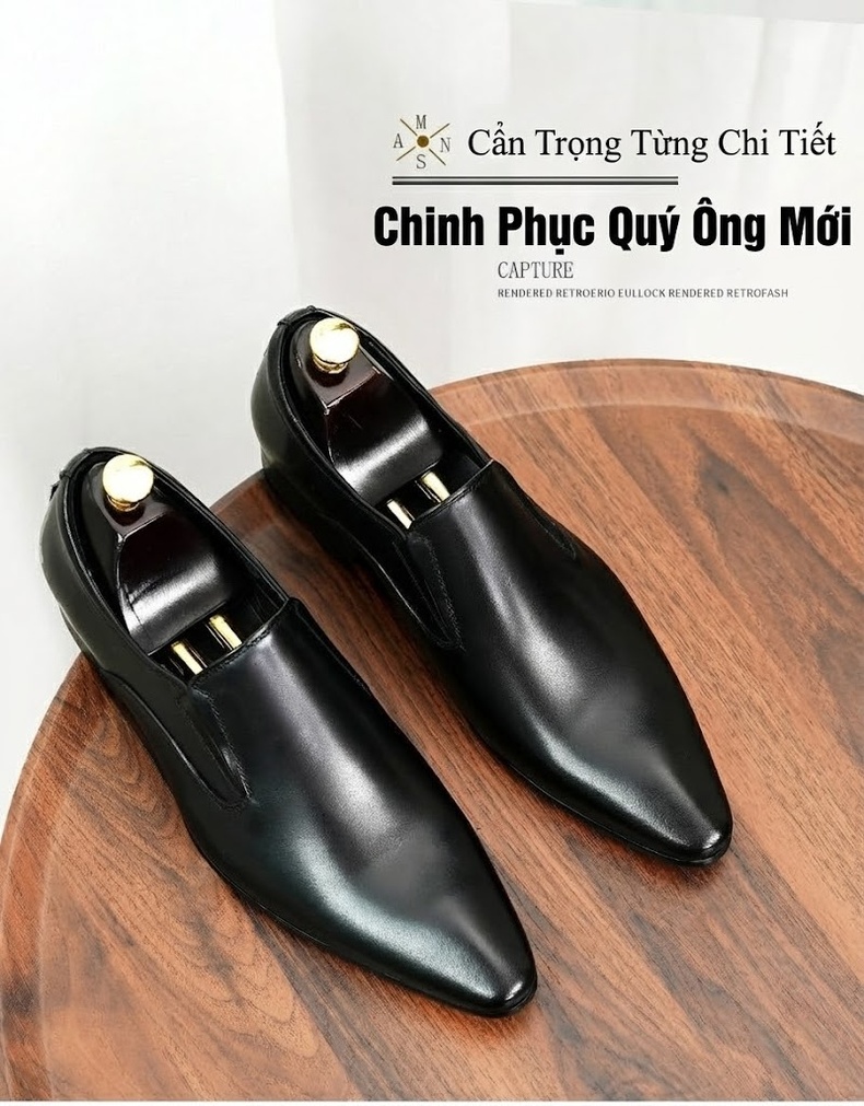 Giày Lười Nam Da Bò Chiều Cao Đế Khoảng 3cm Màu Đen, Nâu, Đỏ Rượu chi tiết 1