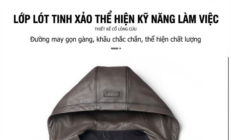 Áo Khoác Da Cừu Nam Có Mũ Trùm Đầu Dáng Ôm Thời Trang Màu Nâu, Đen chi tiết 7