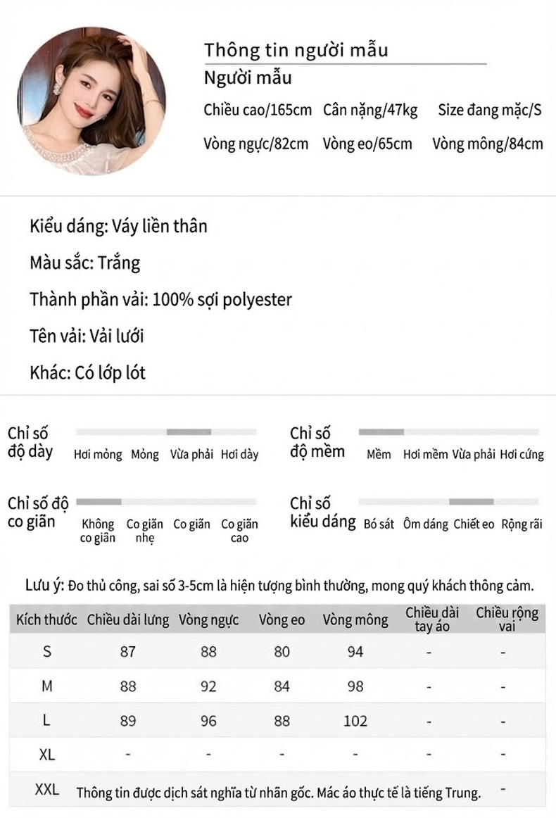 Đầm Dự Tiệc Thiết Kế Tiểu Thư Cổ Tròn Tay Bồng Đính Kim Sa Lấp Lánh Màu Trắng chi tiết 2