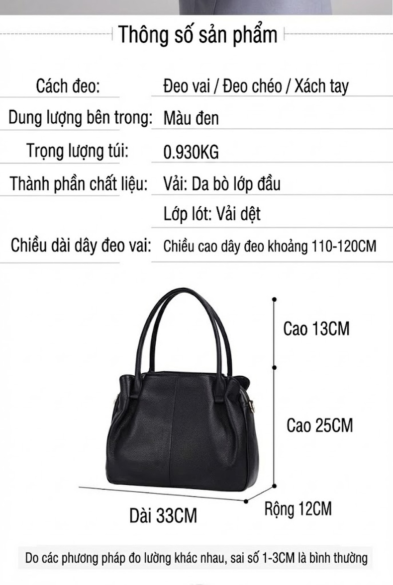 Túi Xách Tay Nữ Da Mềm Nhiều Ngăn Đeo Vai Đeo Chéo Thời Trang Màu Đen chi tiết 19