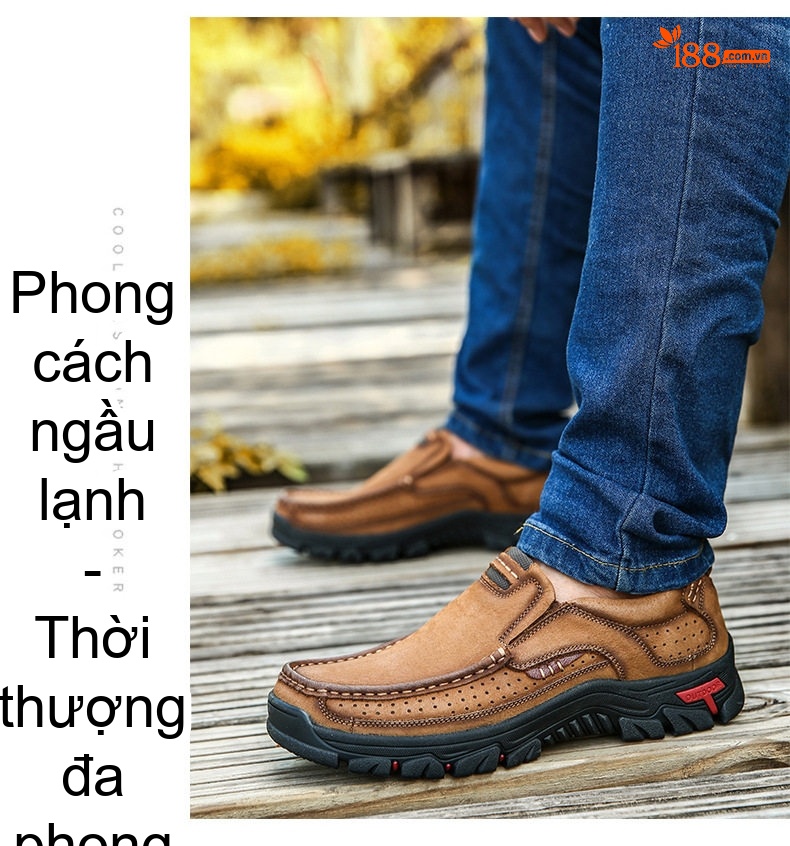 Giày Lười Nam Da Thật Size Lớn Đi Ngoài Trời Chiều Cao Đế Khoảng 4cm Màu Nâu, Xanh chi tiết 9