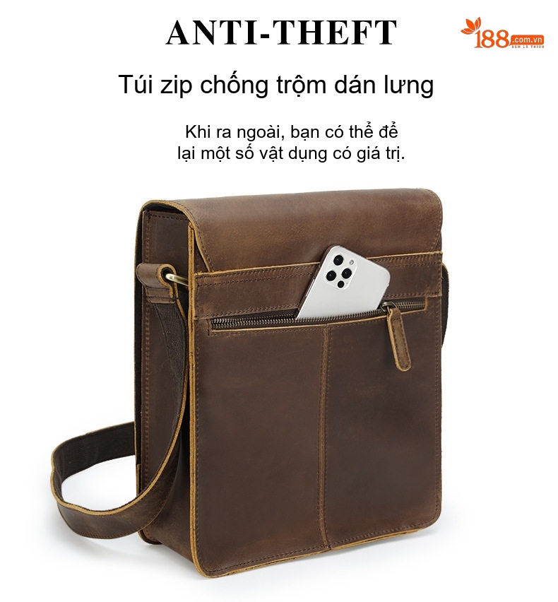 Túi Đeo Chéo Nam Da Bò Sáp Đựng Vừa Laptop, Ipad Phong Cách Retro Âu Mỹ chi tiết 12