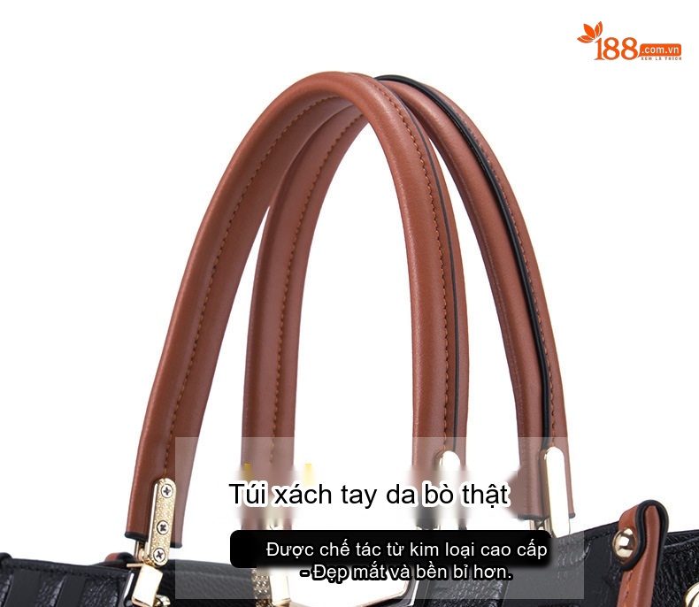 Túi Xách Tay Nữ Da Bò Thời Trang Công Sở Dung Tích Lớn Màu Đen, Nâu, Đỏ chi tiết 3