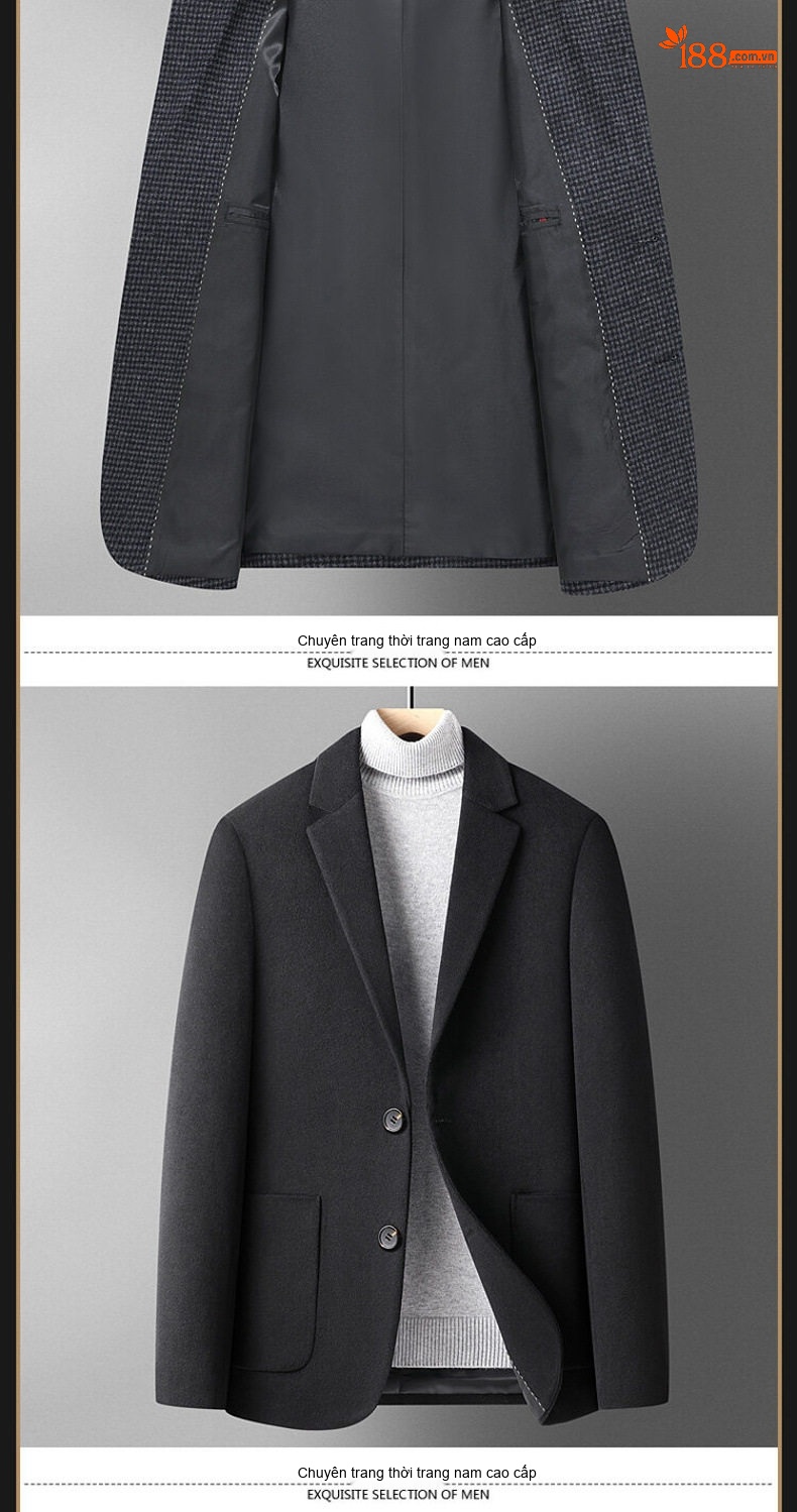 Áo Vest Nam 50% Len Kẻ Houndstooth Thu Đông Dáng Ôm Ngắn Màu Nâu, Xám, Đen chi tiết 12