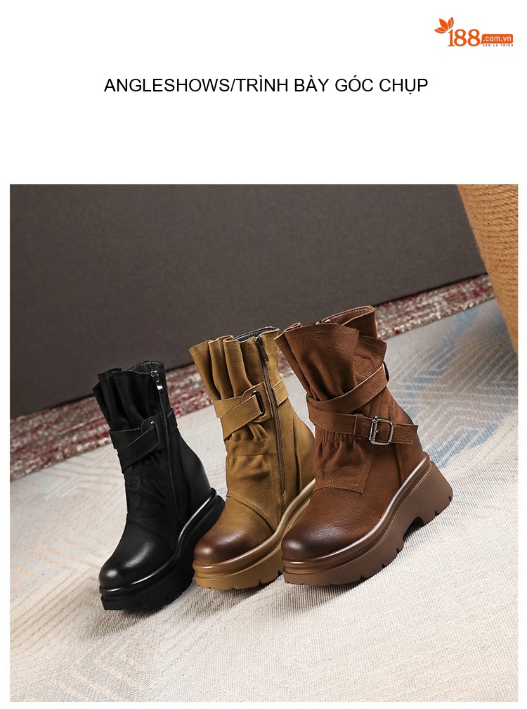 Boot Nữ Cổ Ngắn Khóa Kéo Bên Hông Phong Cách Retro Anh Quốc Chiều Cao Đế Khoảng 10cm Màu Nâu, Đen chi tiết 10