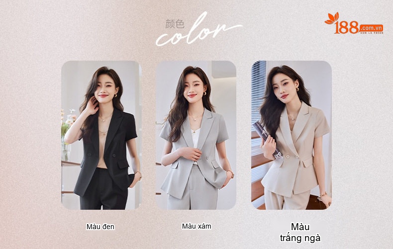Bộ Vest Công Sở Nữ Tay Ngắn Mỏng Nhẹ Màu Xám, Be, Đen chi tiết 10