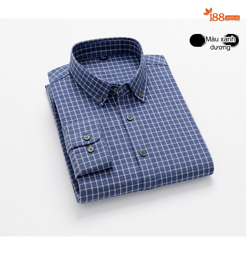 Áo Sơ Mi Nam Tay Dài Cotton Mài Lông Họa Tiết Kẻ Caro Phong Cách Trung Niên Màu Xanh Dương, Xám, Đen, Xanh Lá... chi tiết 13
