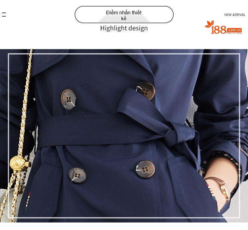 Áo Khoác Trench Coat Nữ Dáng Dài Thiết Kế Thời Trang Phong Cách Anh Màu Xanh Navy chi tiết 4