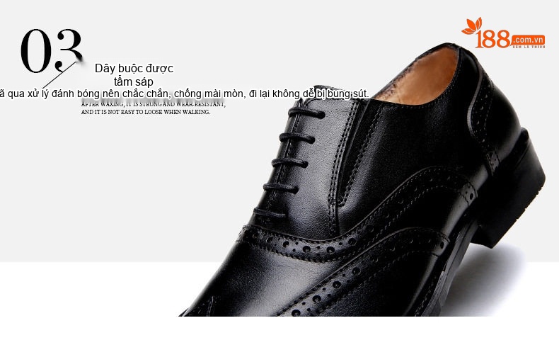 Giày Tây Buộc Dây Nam Da Bò Brogue Chiều Cao Đế Khoảng 3cm Màu Đen, Nâu chi tiết 8