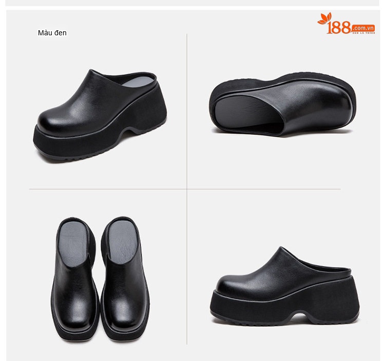 Dép Sục Nữ Da Bóng Đế Dày Chiều Cao Đế Khoảng 6cm Màu Đen, Nâu chi tiết 17