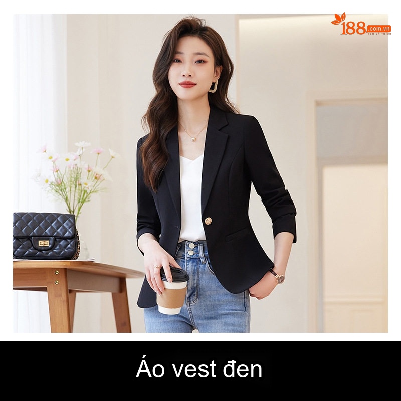 Áo Vest Blazer Nữ Ngắn Tay Lỡ Màu Trắng Kem, Đen, Kaki, Nâu Cà Phê