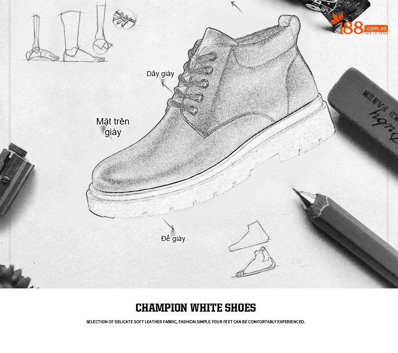 Giày Boot Nam Cổ Lửng Da Bóng Buộc Dây Chiều Cao Đế Khoảng 4cm Màu Đen chi tiết 8