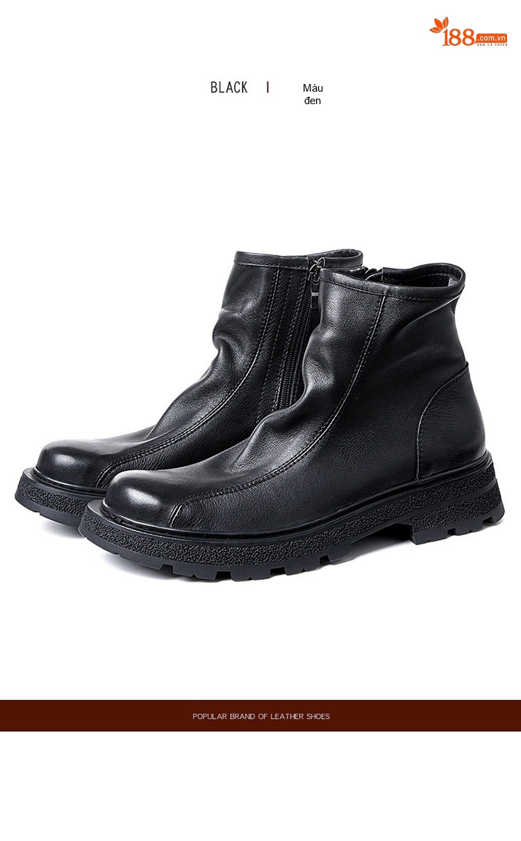 Boot Chelsea Nam Da Bò Khóa Kéo Chiều Cao Đế Khoảng 4cm Màu Nâu, Đen chi tiết 14