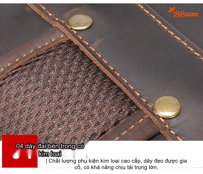 Balo Da Bò Sáp Crazy Horse Đựng Laptop Du Lịch Phong Cách Âu Mỹ Màu Nâu chi tiết 16