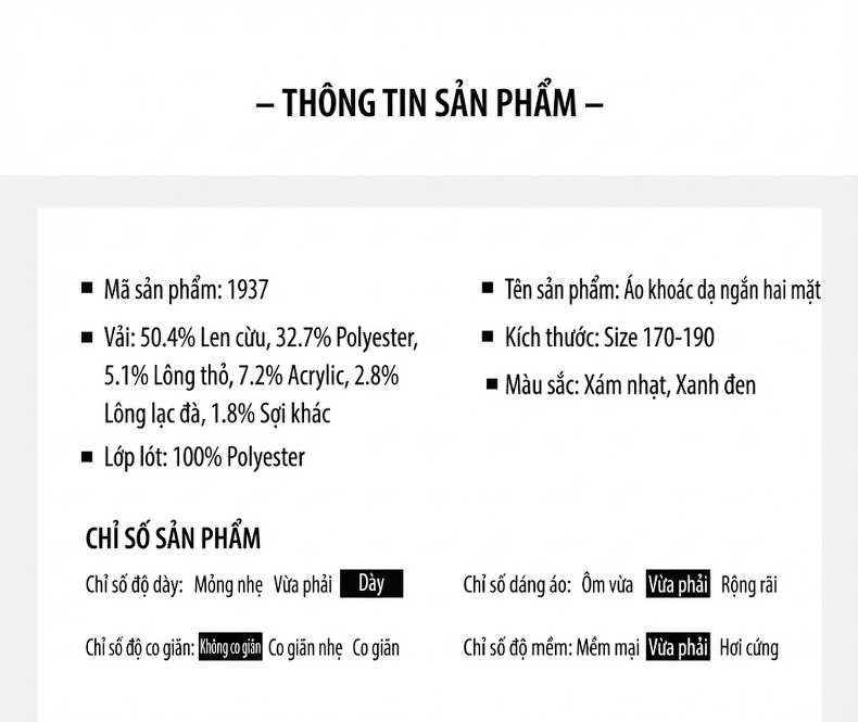 Áo Khoác Nam Alpaca Lông Cừu Dáng Ngắn Dáng Rộng Màu Xám, Đen chi tiết 29