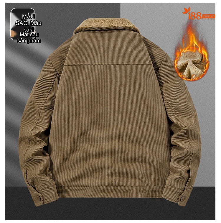 Áo Khoác Cotton Lông Cừu Nam Dáng Rộng Có Cổ Màu Nâu, Xanh Rêu, Đen chi tiết 16