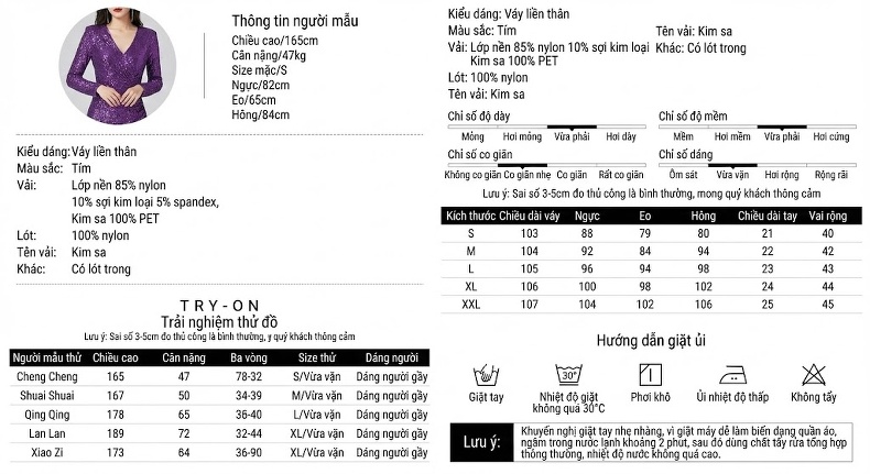 Váy Dự Tiệc Nữ Dáng Ôm Body Cổ chữ V Lấp Lánh Phong Cách Châu Âu Màu Tím chi tiết 2