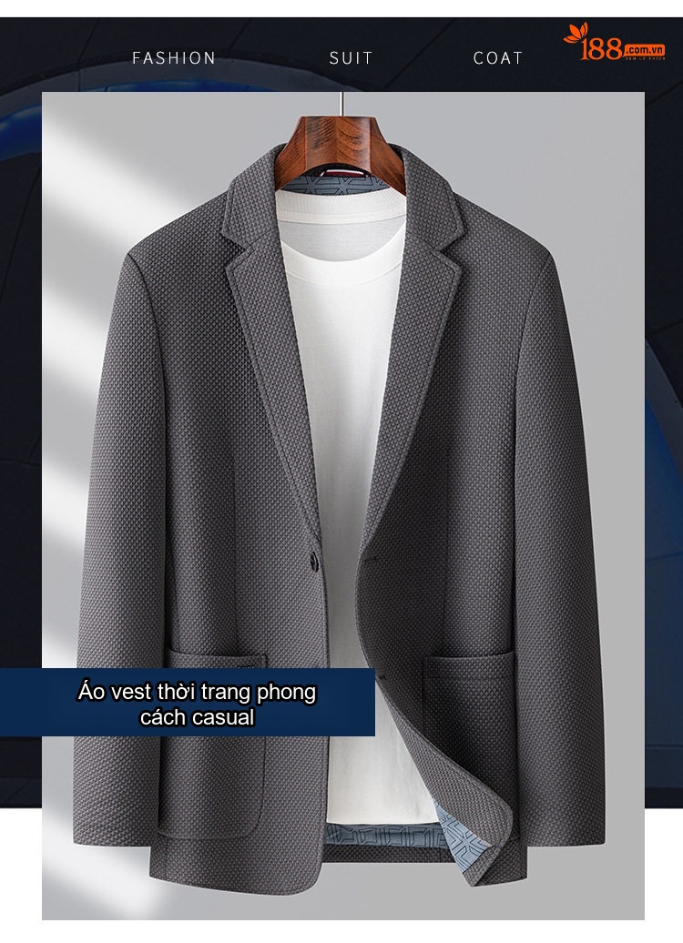 Áo Khoác Blazer Nam Vải Dệt Kim Phong Cách Business Casual Màu Nâu, Xám, Đen chi tiết 1