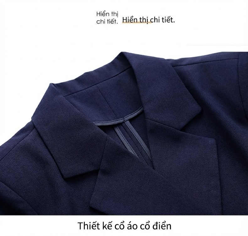 Bộ Vest Công Sở Nữ Tay Ngắn Màu Xanh Navy, Xám, Kem chi tiết 22