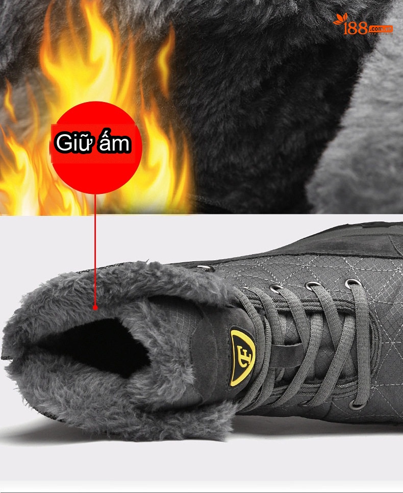Giày Boot Nam Cổ Cao Lót Lông Đi Tuyết Chống Trượt Chiều Cao Đế Khoảng 4cm Màu Đen, Xám chi tiết 11