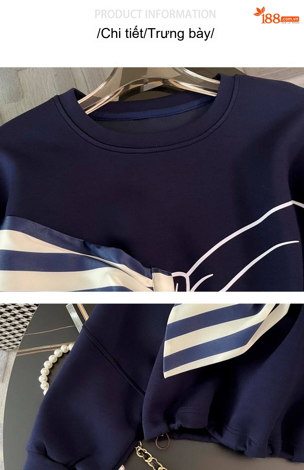 Set Áo Hoodie Tay Dài Cổ Tròn và Chân Váy Ngắn Nữ Trang Trí Nơ Phong Cách Thời Trang Màu Trắng, Xanh Navy chi tiết 22