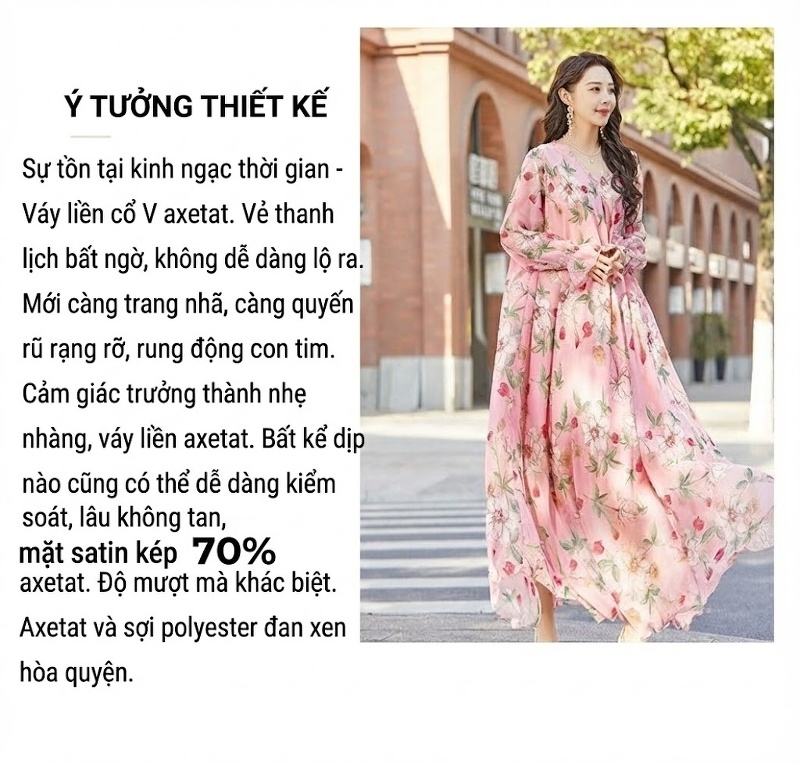 Váy Maxi Voan Dài Tay Họa Tiết Hoa Nhí Đi Biển Mùa Hè Màu Hồng chi tiết 2