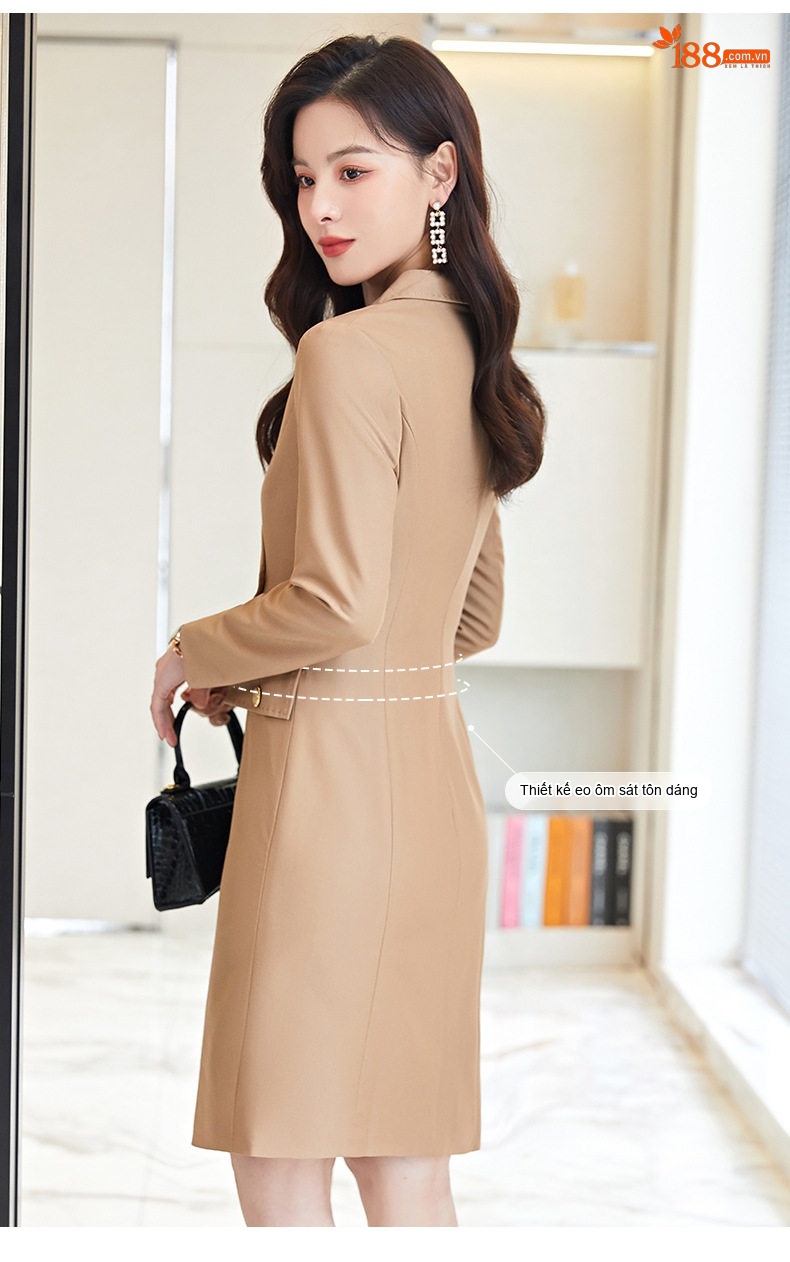 Váy Đầm Công Sở Dáng Vest Thanh Lịch Thiết Kế Hiện Đại Màu Kaki, Xanh Navy chi tiết 4