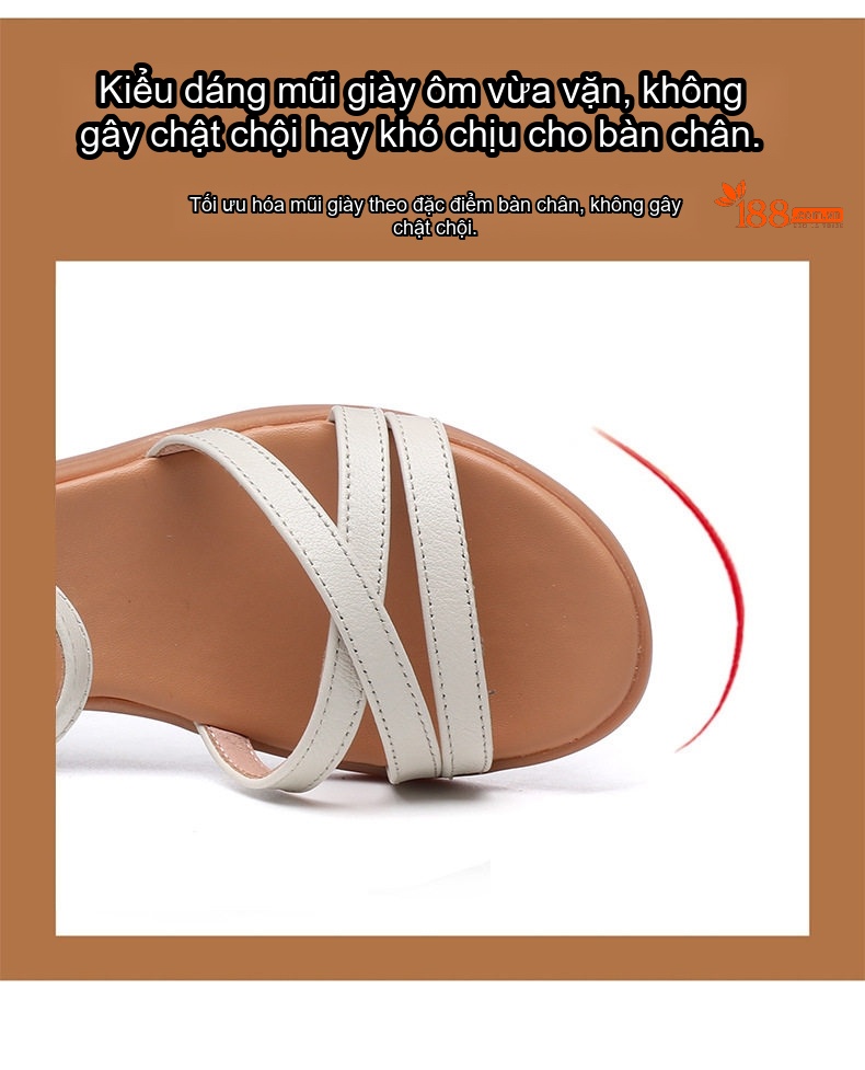 Dép Sandal Nữ Quai Chéo Đế Xuồng Da Mềm Chống Trượt Đế Cao 4cm - 5cm Màu Đen, Trắng chi tiết 5