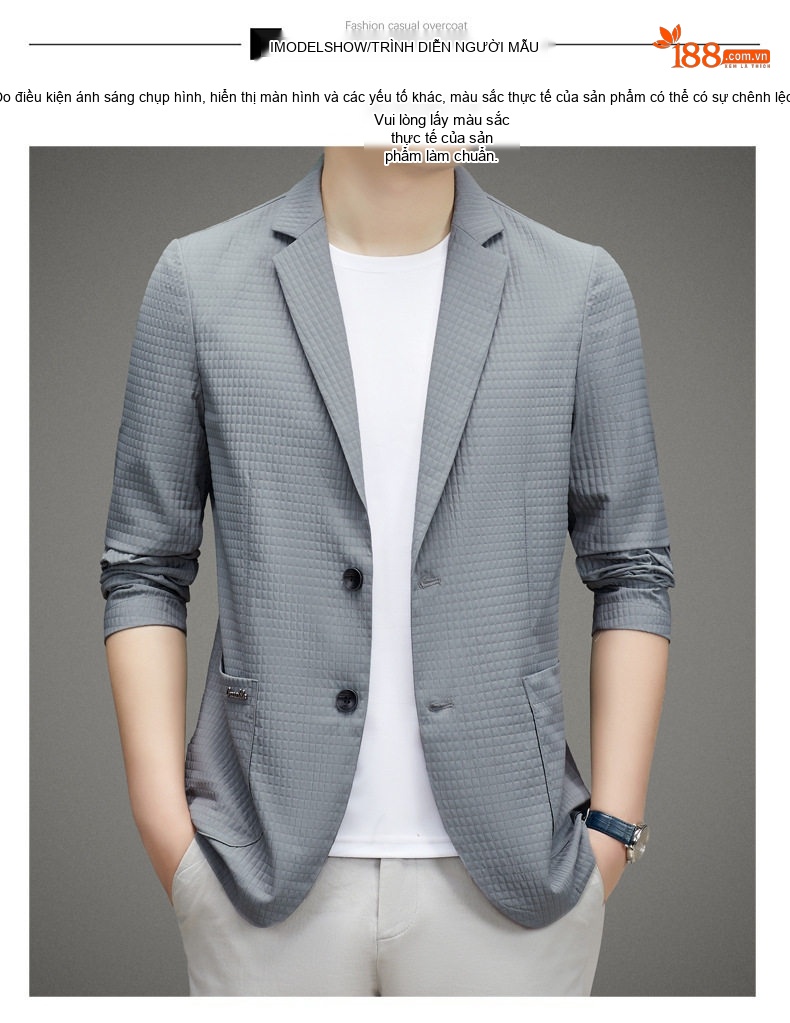 Áo Khoác Blazer Nam Mỏng Nhẹ Chống Nắng Thoáng Khí Phong Cách Hàn Quốc Màu Be, Xám, Đen, Trắng chi tiết 8